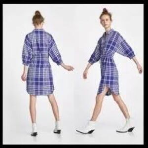 Zara Blue and White Plaid Dress - women’s large